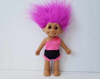 Vintage Russ Tracey Troll Doll, Totally 80s Clothes, Purple Hair Trolls 7" Tracy, Travis, RARE