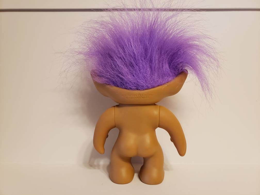 Vintage Ace Novelty Treasure Troll Doll Purple Hair Purple Heart