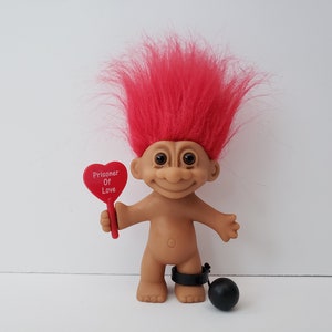 Vintage Russ Troll Doll, Prisoner Of Love, Red Hair Trolls 5" Jailbird Jail Valentines Day Gift I Love You