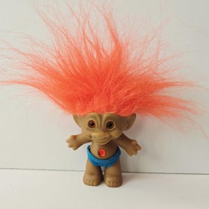 Vintage Treasure Troll Doll, Orange Hair, Orange Circle Jewel, Orange Eyes, 3&quot; Trolls, Ace Novelty