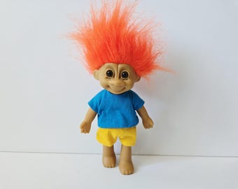 Vintage Russ Travis Troll Doll, Orange Hair Trolls, 7