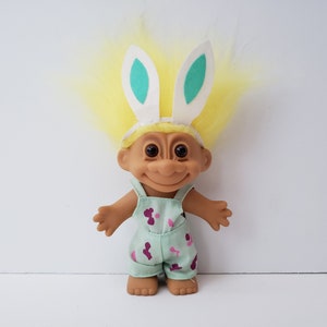 Vintage Russ Troll Doll, Easter Bunny Troll, Yellow Hair Trolls 5&quot; Easter Basket Gift, Present