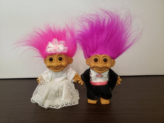 bride and groom troll dolls