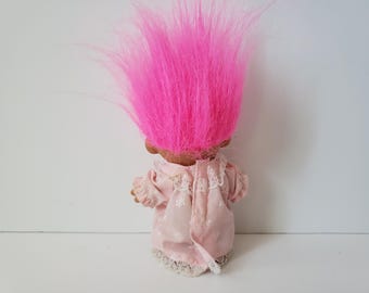 ヴィンテージ ラス トロール人形：ピンク髪のおばあちゃんトロール、5
