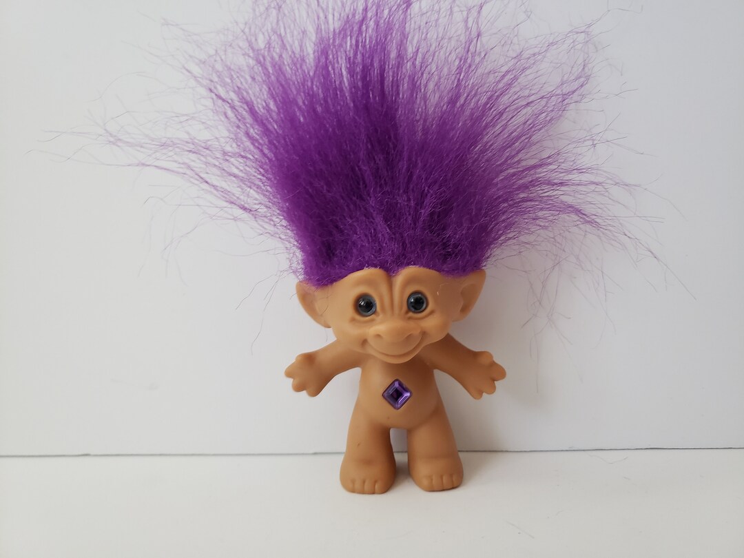 Vintage Ace Novelty Treasure Troll Doll, Purple Hair, Purple Diamond