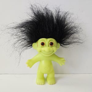Vintage Russ Halloween Troll Doll, Green Skin, Black Hair, 5&quot; Trolls, Frankenstein Monster Zombie