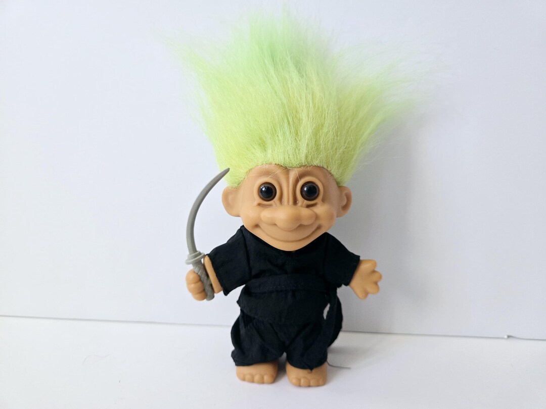 Vintage Russ Troll Doll Ninja With Sword Green Hair Trolls 5