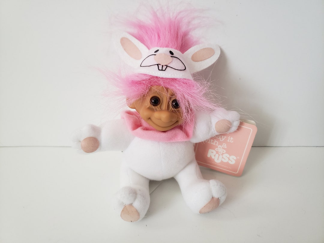 Vintage Russ Troll Doll, Bunny Rabbit, Pink Hair Trolls 5, Easter ...