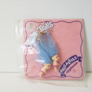 Vintage Troll Doll Earrings, Blue Hair Trolls, 80s Jewelry, Funky Jewelry, Fun Earrings, NOS on Card
