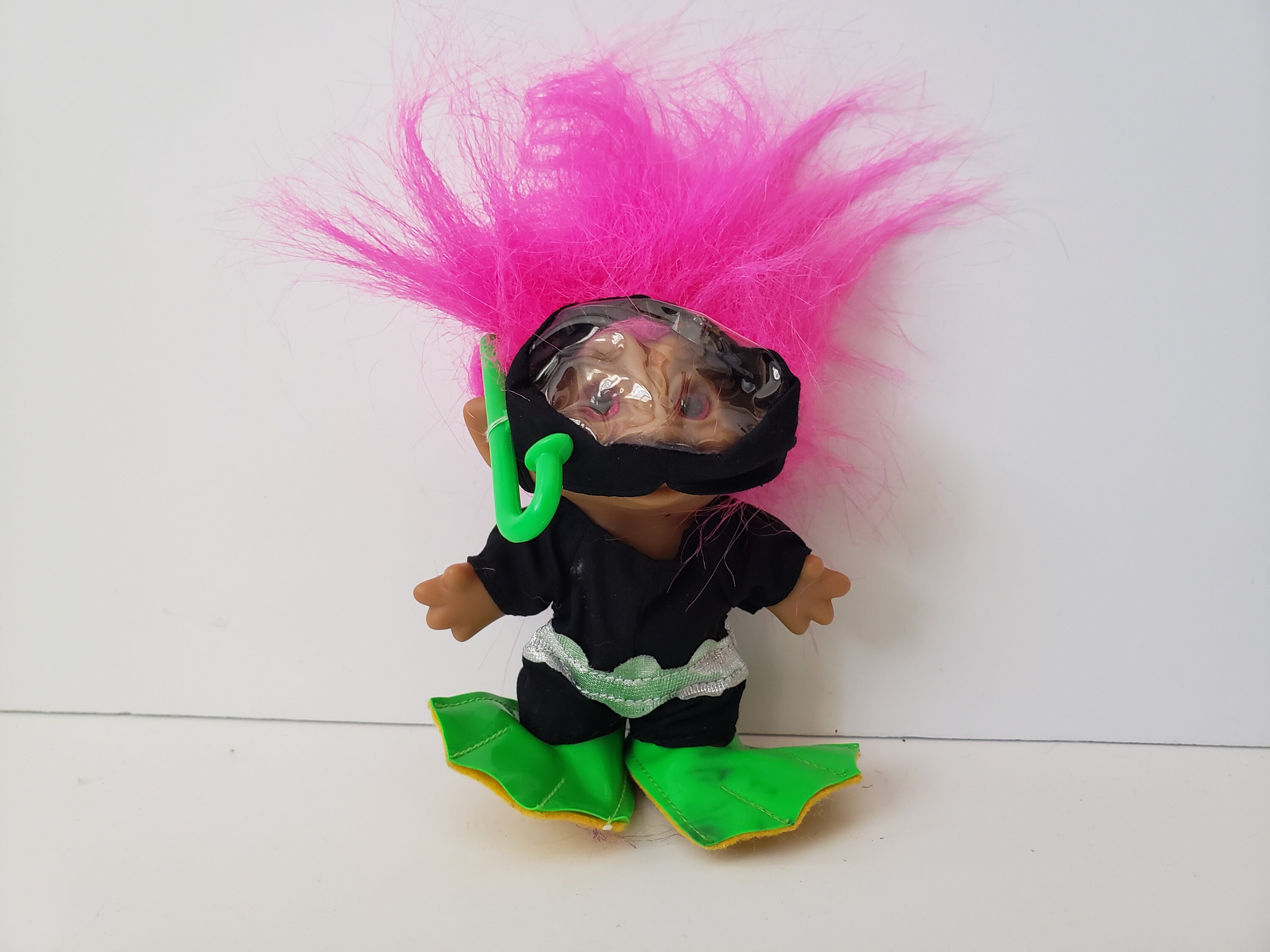 Vintage Ace Novelty Treasure Troll Doll, Pink Hair, Pink Jewel