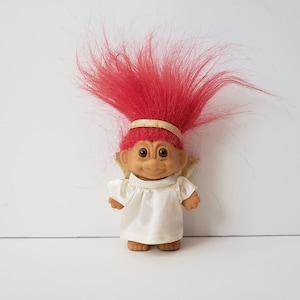 Vintage Russ Troll Doll Christmas Ornament, Angel, Red Hair, 3&quot; Trolls