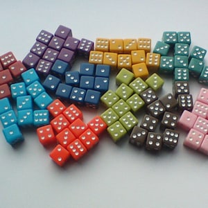 Set of 10 Colored Dice, Solid Dice, Standard 16mm, Extra Board Game Pieces, Crafts, Pink, Blue, Green, Orange, Purple, Red, Teal, Aqua