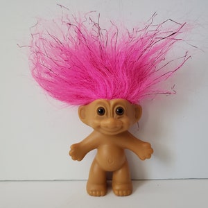 Vintage Russ Good Luck Troll Doll, Sparkling Hair, Pink Hair, Trolls 3&quot; Sparkly Glittery