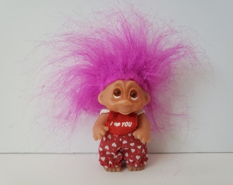 Vintage Dam Troll Doll, Purple Hair, Baby, 3" Trolls