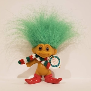 Vintage Russ Weihnachtstroll Elfe Grünhaar Trolls 3&quot;