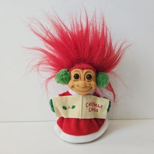 Vintage Russ Christmas Troll Doll, Christmas Caroler Girl, Red Hair, 5&quot; Trolls