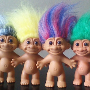 Vintage Russ Troll Dolls, BEST SELLER, 5 Naked Trolls, Yellow Orange Pink Red Purple Green Blue Gray White Peach Teal Rainbow hair image 2