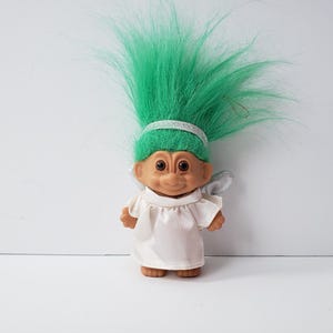 Vintage Russ Troll Doll Christmas Ornament, Angel, Green Hair, 3&quot; Trolls