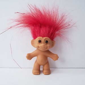 Vintage Russ Good Luck Troll Doll, Sparkling Hair, Red Hair, Trolls 3" Sparkly Glittery