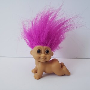 Vintage Russ Troll Doll, Crawling Baby, Purple Hair Trolls