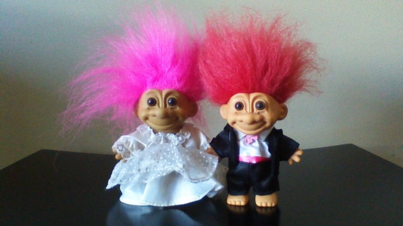 bride and groom troll dolls