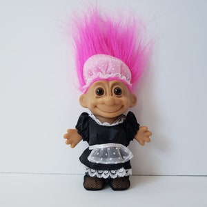 Vintage Russ Troll Doll French Maid Pink Hair Trolls 5&quot;