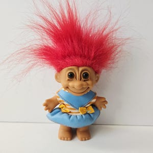 Vintage Russ Trolls Doll, Little Girl With Party Dress, Red Hair Troll 5&quot; Sailor Girl