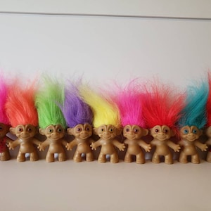 Vintage Monkey Face Troll Doll Bright Eyes, Pink, Teal, Purple, Orange, Yellow, Green Hair 3" Trolls, No Name, Unmarked Troll, Naked Troll