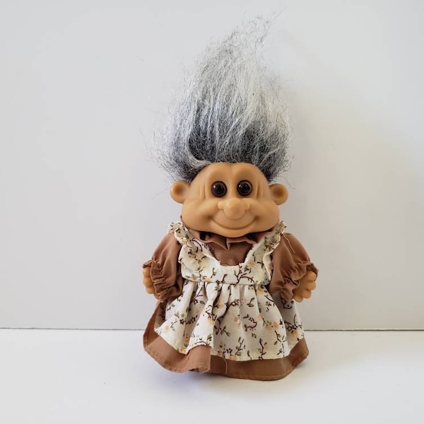 Vintage Russ Troll Doll, Gray Hair, Grandma Trolls 5" Old Troll, Grandma Present, Grandma Gift