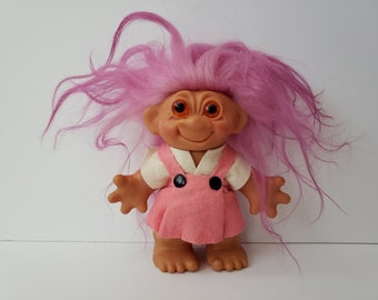 Vintage Dam Troll Doll Bank, Troll Bank, Made in Denmark, Thomas Dam Troll Bank, Original Felt Clothes, Large 7" Trolls, Pink Hair 1960s 60s