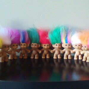 Vintage Russ Troll Dolls, BEST SELLER, 3" Naked Trolls, Good Luck Troll Doll, Yellow Orange Pink Red Purple Green White Blue Rainbow hair