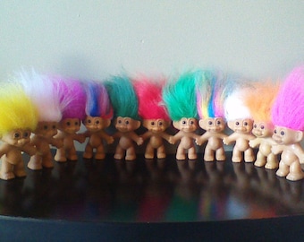 Vintage Russ Troll Dolls, BEST SELLER, 3" Naked Trolls, Good Luck Troll Doll, Yellow Orange Pink Red Purple Green White Blue Rainbow hair