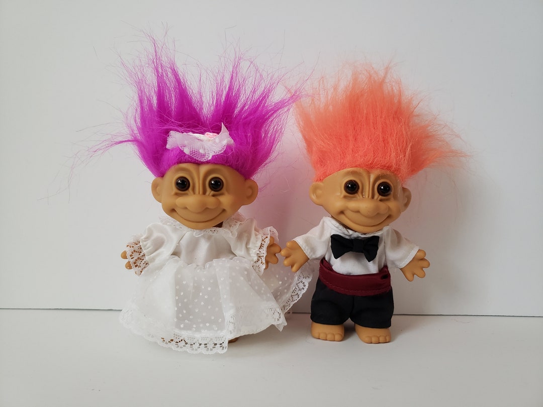 Vintage Russ Troll Dolls, Bride and Groom, Wedding Trolls, Purple Hair ...