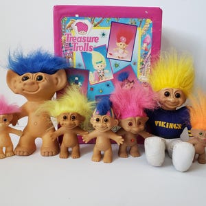 Lot of Vintage Russ Troll Dolls, 5" and 3" Naked Trolls with Damage, Need TLC Perfect for Crafts, Planters, Customized Trolls, Perfect Gift
