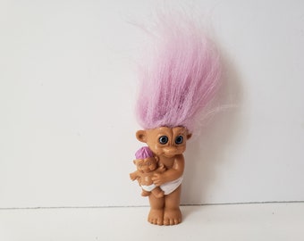 Vintage Troll Puppe Baby, helllila Haar Trolle 2"