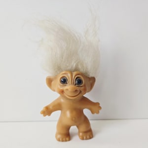 Vintage Tab Troll Doll, 1960s, White Hair, 2.5&quot; Trolls, Unmarked