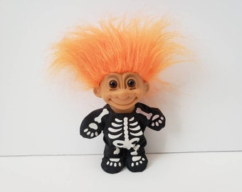 Vintage Russ Troll Doll Halloween Skeleton Troll Doll Orange Hair 5" Trolls