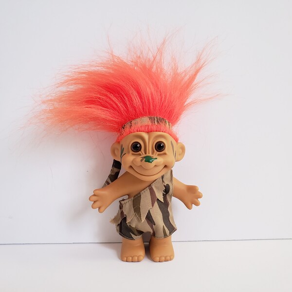 Vintage Russ Troll Doll Camo Camouflage Military Soldier Orange Hair Trolls 5" Marines Army