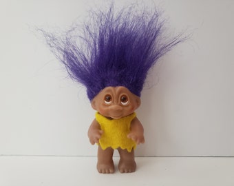 Vintage Dam Troll Doll, Baby, Purple Hair, 2" Trolls, Original Felt Clothes, Present, Gift