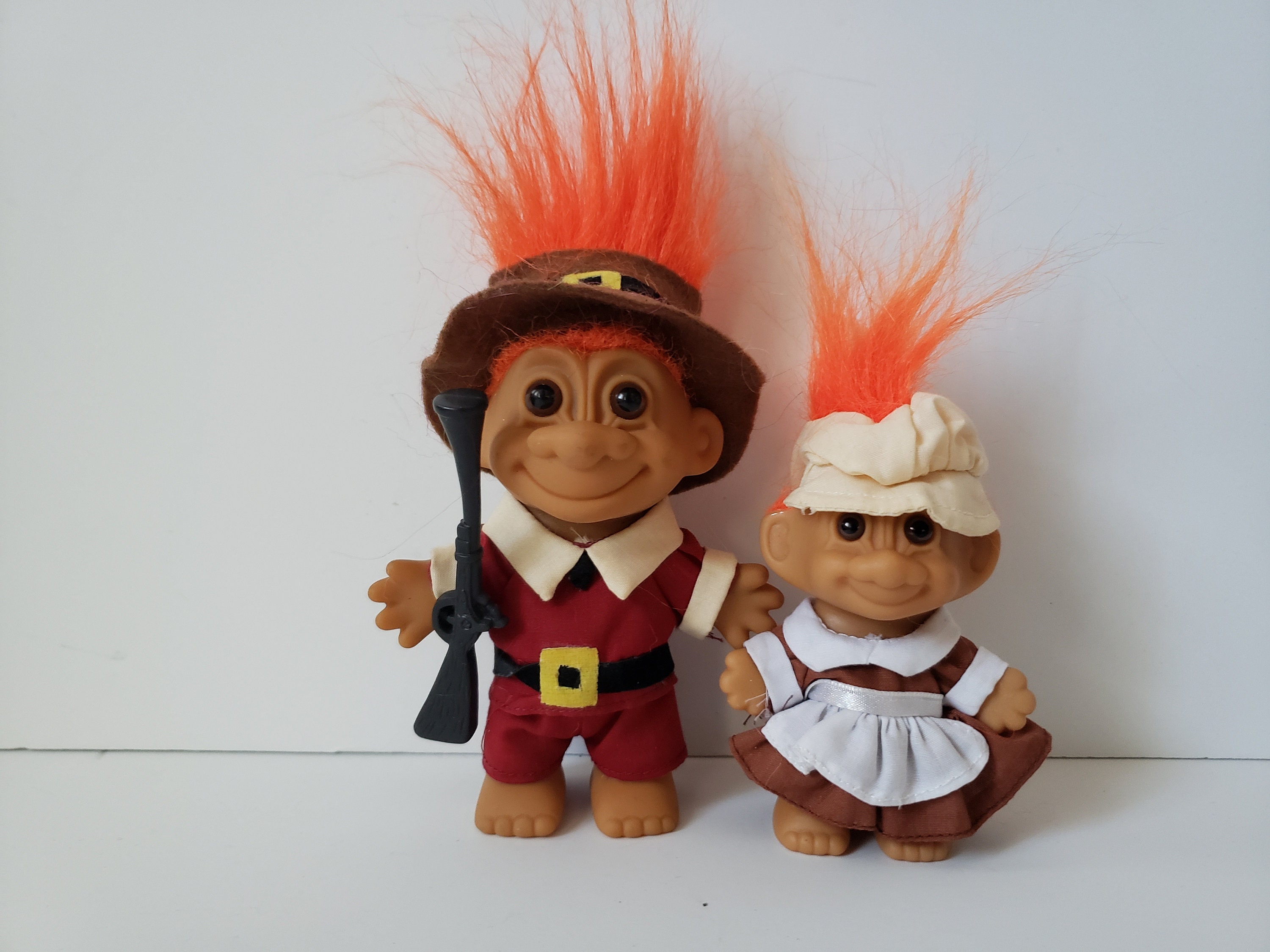 Thanksgiving Troll, Vintage Russ Troll Doll, Thanksgiving Pilgrim Boy,  Orange Hair Trolls 8