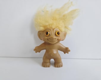 Muñeca troll vintage, años 60, pelo amarillo, 6,35 cm, sin marcar