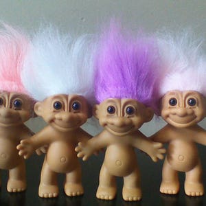 Vintage Russ Troll Dolls, BEST SELLER, 5 Naked Trolls, Yellow Orange Pink Red Purple Green Blue Gray White Peach Teal Rainbow hair image 4