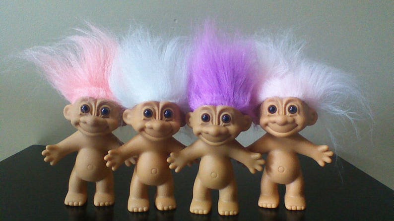 Vintage Russ Troll Dolls, BEST SELLER, 5 Naked Trolls, Yellow Orange Pink Red Purple Green Blue Gray White Peach Teal Rainbow hair image 4