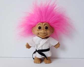 Vintage Russ Troll Doll Karate Black Belt Pink Hair Trolls 5"
