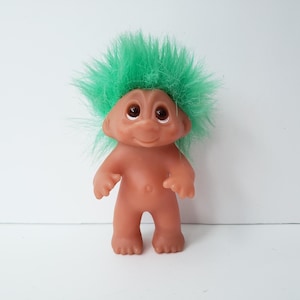 Vintage Dam Troll Doll, Green Hair, Baby, 3&quot; Trolls