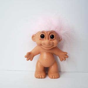 Vintage Russ Troll Doll, Pink Hair, Large 8&quot; Troll