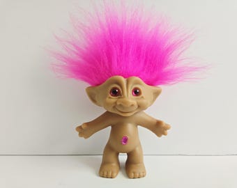 ミディアムサイズのラスパープルヘアトロール人形（ヴィンテージ