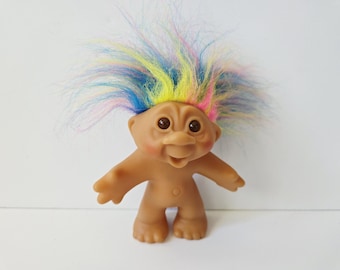 Vintage Dam Troll Doll, Rainbow Hair, 5" Trolls