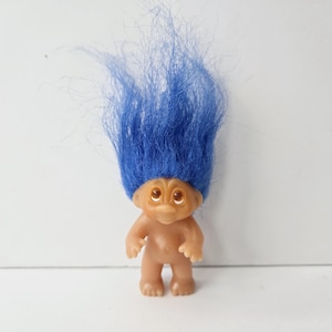 Vintage Dam Troll Doll, Blue Hair, Baby, 2&quot; Trolls