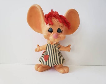 Vintage Roy Des Of Florida Bank, 1970, Big Ear Mouse, Hillbilly Mice, Red Hair, Large 10 " Mouse, Royalty Designs of Fla